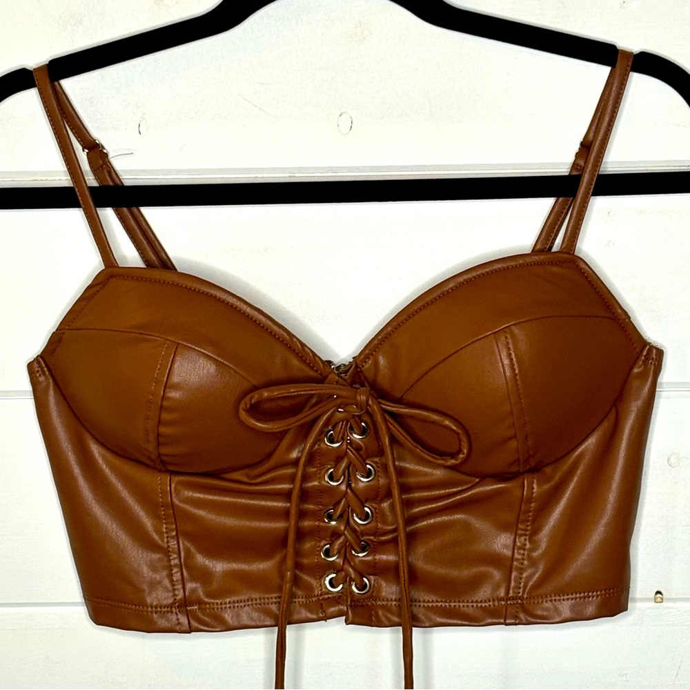 Blashe Corset Women’s Size S Faux Leather Brown Lace-Up Adjustable Monchromatic